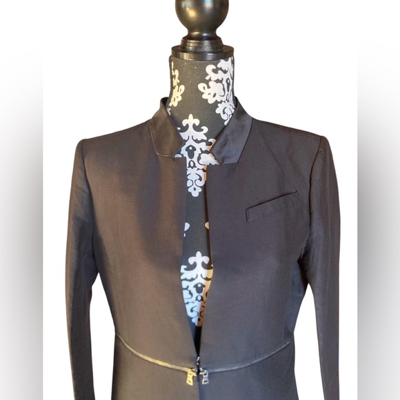 BCBG MAXAZRIA Arelia Black A-Line Blazer Jacket Women’s Large Zippered Waist - Picture 6 of 16